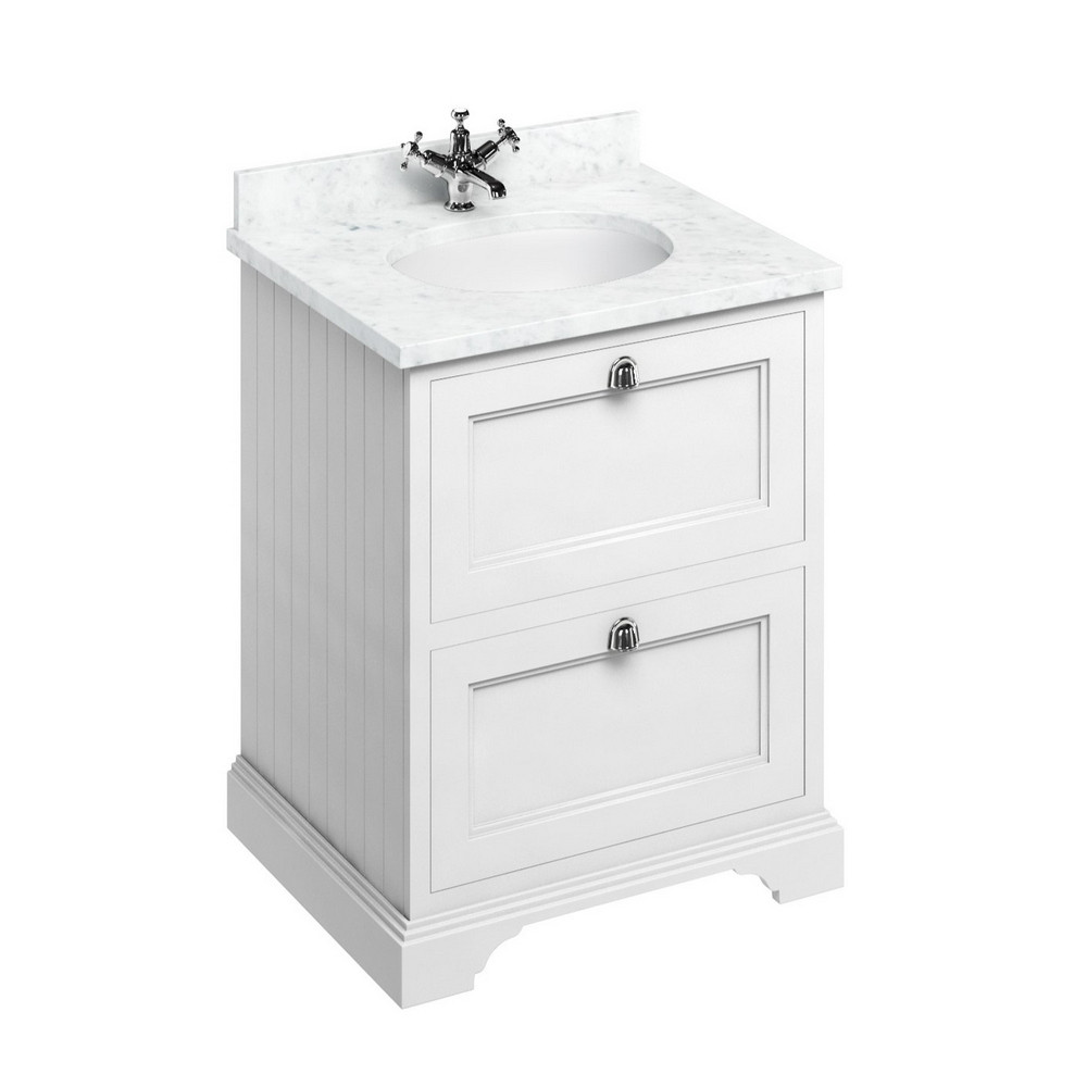 Burlington Freestanding Vanity Unit With Drawers And Minerva Carrara Basin 650mm Matt White 