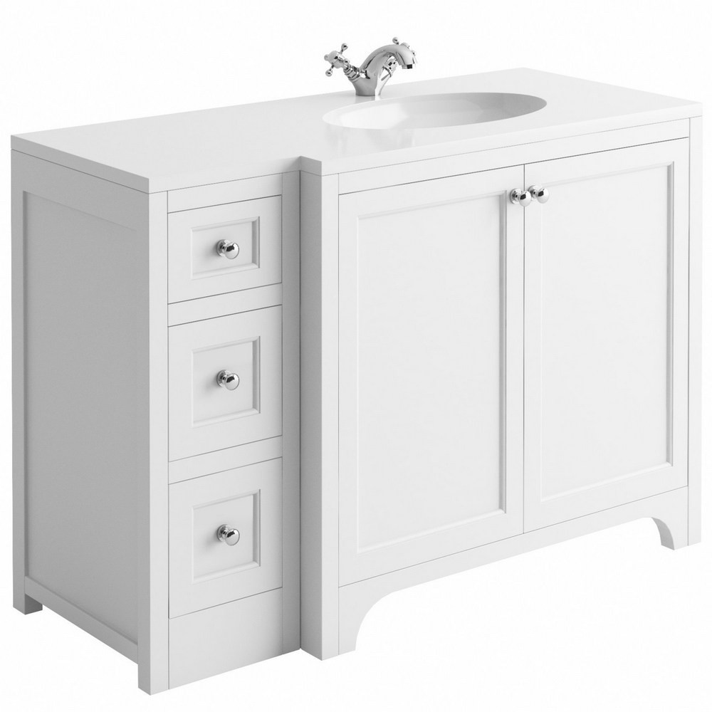 Harrogate Brunswick 1200mm Arctic White Right Handed Return Vanity Unit Best Price 