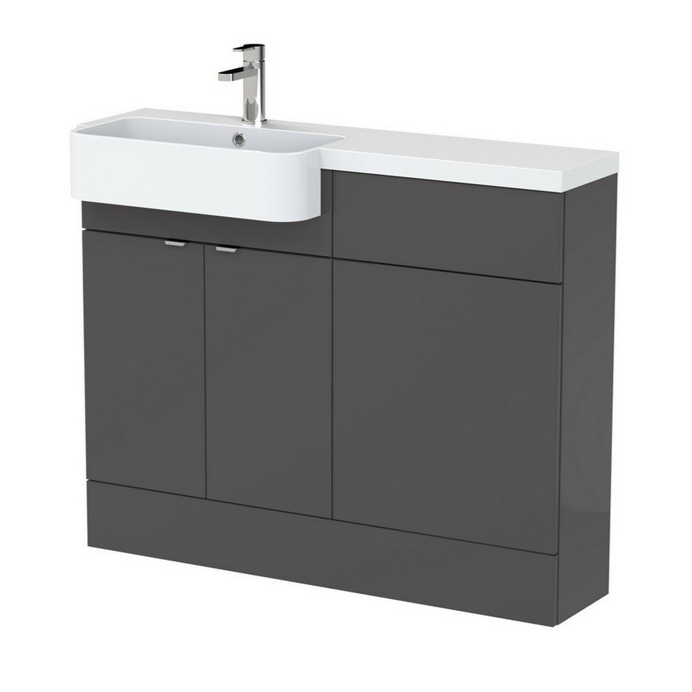 Hudson Reed Fusion 1100mm LH Gloss Grey Combination Unit & Round Semi Recessed Basin (1)