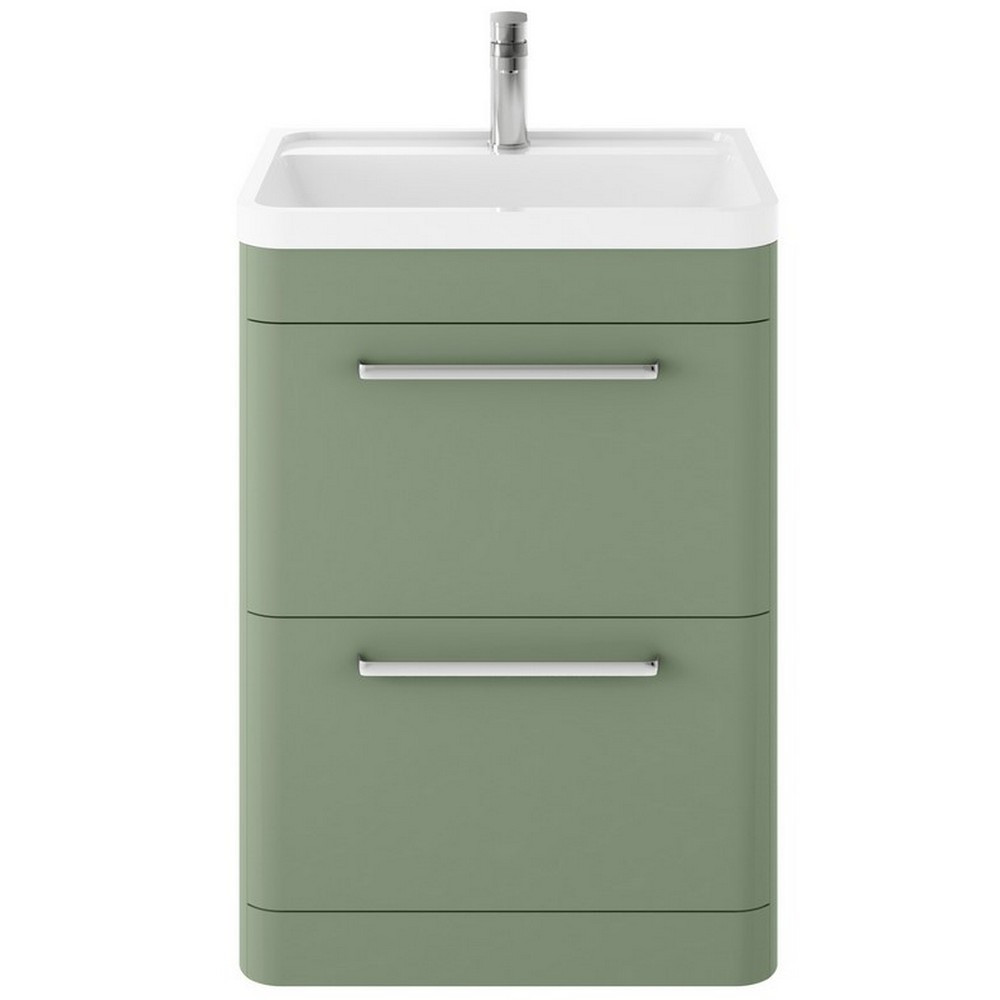 Hudson Reed Solar Floor Standing 600mm Cabinet with Polymarble Basin Fern Green