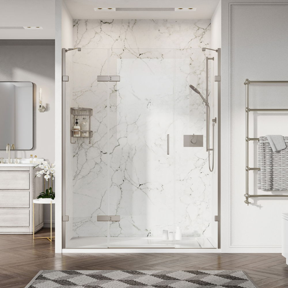 Roman Liberty 8mm Alcove 1600mm Hinged Shower Door with Two Inline Panels in Polished Nickel