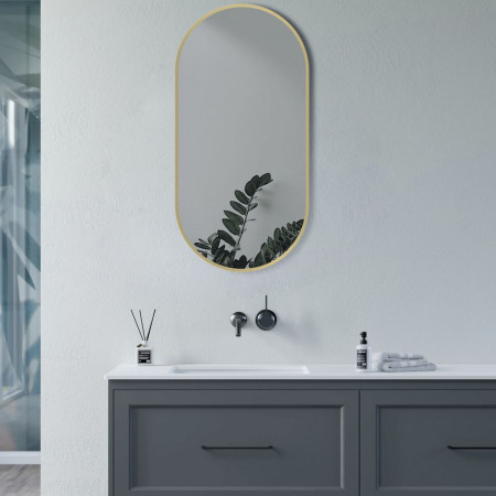 AJAX106265 Ajax Gedney 800 x 400mm Oblong Brushed Brass Bathroom Mirror (3)