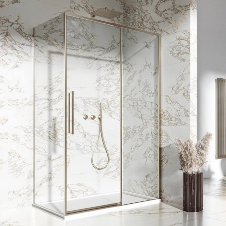 Dawn Asteria RH 1000mm Slim Brushed Brass Sliding Shower Door with Side Panel