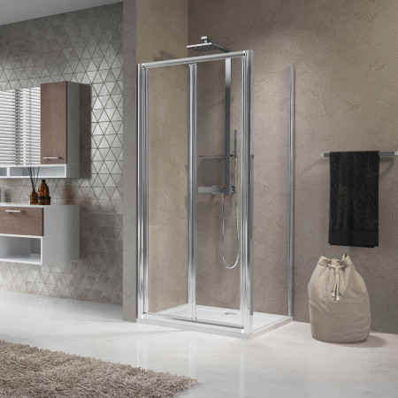Novellini Lunes 600mm Bifold Shower Door with Silver Frame Lifestyle