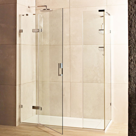 Roman Liberty 10mm Corner 1200 x 800mm Hinged Shower Door with Two Inline Panels and Side Panel in Brushed Nickel